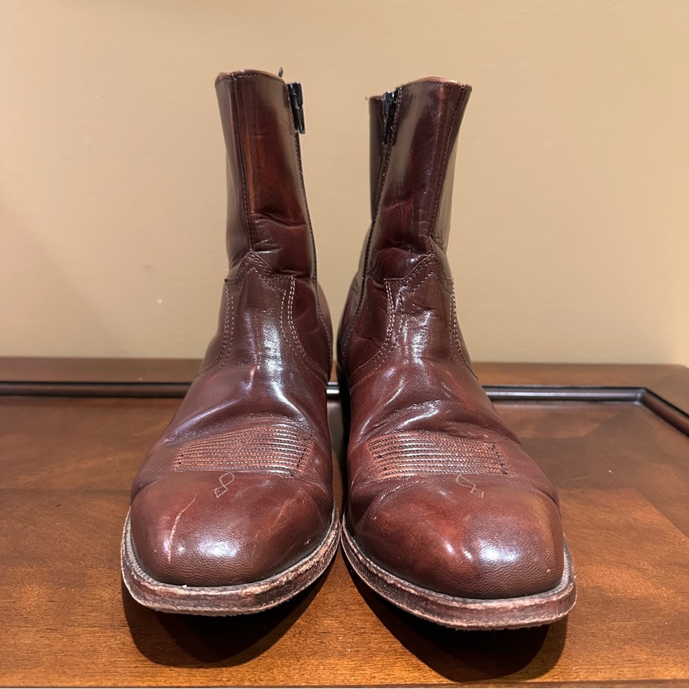 Dan Post Men's Brown Leather Zip Up Ankle Cowboy Boots, Size 10 B - Picture 3 of 9